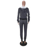 EVE Casual Zipper Hooded Two Piece Pants Set SMD-7022