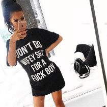 EVE Letter Print O Neck Casual Loose T Shirt Dress SMD-616