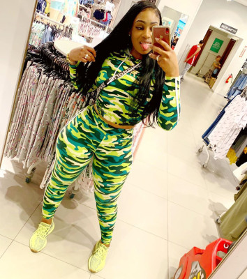 EVE Camouflage Print Hoodies Two Piece Pants Set AWN-5063