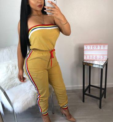 Sexy Striped Strapless Off Shoulder Jumpsuits JH-047