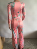 Sexy Printed V Neck Long Sleeve One Piece Jumpsuit NK-8228