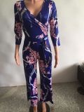 Sexy Printed V Neck Long Sleeve One Piece Jumpsuit NK-8228