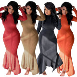 EVE Solid Knitted Long Sleeve Irregular Maxi Dresses MIL-067