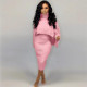 Solid Turtleneck Sweater Midi Dress Two Piece Sets PN-6273-1