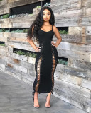 EVE Sexy Spaghetti Strap Lace Up Hollow Out Maxi Dress YN-003