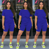 EVE Solid Tracksuit Short Sleeve Two Piece Shorts Set TE-3779