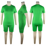 Plus Size Solid Color Short Sleeve Two Piece Shorts Set TE-3998