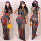 EVE Colorful Stripe Bohemia Maxi Dress With Headscarf YS-8288