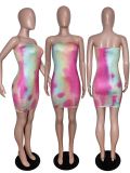 EVE Tie Dye Print Strapless Bodycon Tube Dress WSM-5065