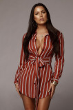 EVE Fashion Sexy Striped Tie Waist Shirt Dress BS-1074