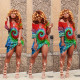 EVE Plus Size Tie Dye Print Oblique Collar Dress LDS-3163