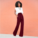 EVE Solid Color High Waist Sashes Long Pants OD-8021