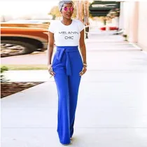 EVE Solid Color High Waist Sashes Long Pants OD-8021