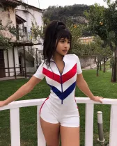 EVE Plus Size Patchwork Short Sleeve Activewear Playsuit FNN-8087