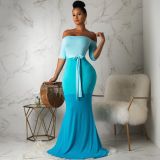 EVE Sexy Fashion Patchwork Wrapped Long Dress BS-1095