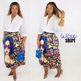 EVE Plus Size Printed Pleated Long Skirt LSD-8277