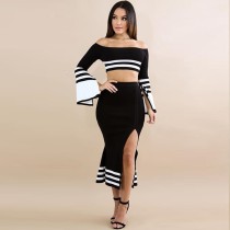 Sexy Slash Neck High Split Maxi Skirt Sets BN-9831