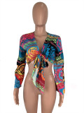 EVE Colorful Printed Tie Up Long Sleeve Blouse Shirt ML-7238
