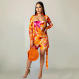 EVE Floral Print Strapless Rompers+Cardigan Coat 2 Piece Sets TR-1009