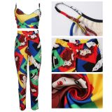 EVE Plus Size Sexy Fashion Print Sling Stitching Two-piece Suit SMR-9579