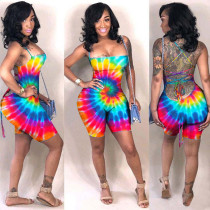 EVE Plus Size Tie Dye Printed Backless Playsuit ASL-6100