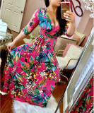 Plus Size Floral Print V Neck Long Maxi Dress NK-8193