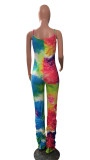 EVE Tie Dye Print Ruched Spaghetti Strap Jumpsuit CHY-1218