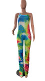 EVE Tie Dye Print Ruched Spaghetti Strap Jumpsuit CHY-1218