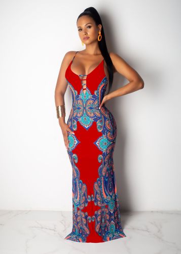 EVE Sexy Printed Backless Spaghetti Strap Maxi Dress SFY-048