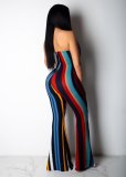 EVE Colorful Stripe V Neck Strapless Tube Jumpsuits SFY-009-1