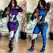 EVE Cartoon Print Zipper Long Sleeves Two Pieces Sets MEI-9070-1