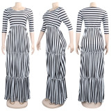 EVE Plus Size Casual Striped High Waist Maxi Dress SFY-025