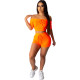 EVE Solid Slash Neck Crop Top And Shorts Set SFY-050