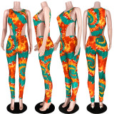 EVE Tie Dye Print Bodysuit And Pants 2 Piece Sets ASL-6255