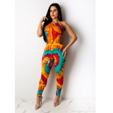 EVE Tie Dye Print Bodysuit And Pants 2 Piece Sets ASL-6255