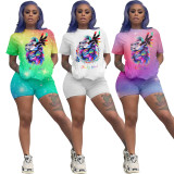 EVE Plus Size Casual Printed Tees And Shorts 2 Piece Sets YH-5073-1