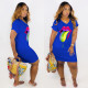 EVE Plus Size Tongue Print V Neck Short Sleeve T Shirt Dress MTY-6193