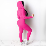 Solid Tracksuit Hooded Zipper 2 Piece Pants Set TE-3833