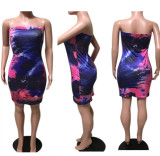 EVE Sexy Tie Dye Print Strapless Bodycon Tube Dress OM-1107