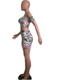 EVE Sexy Camo Print Tube Top Mini Skirt 2 Piece Sets SHA-6002