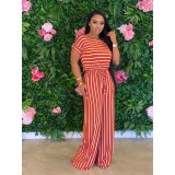EVE Plus Size Loose Striped Short Sleeve Jumpsuits CL-6042-1