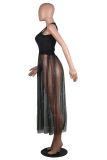 EVE Sexy Patchwork Pearls Mesh See Through Maxi Dress SHA-6013