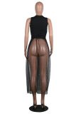 EVE Sexy Patchwork Pearls Mesh See Through Maxi Dress SHA-6013