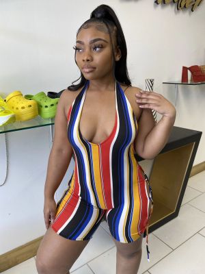 Plus Size Striped Backless Fat MM One Piece Swimsuit RSN-734