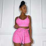 EVE Sexy Plaid Tank Top Shorts Two Piece Set HM-6192