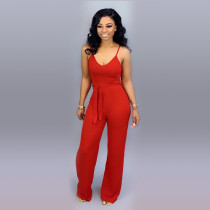 EVE Solid Color Spaghetti Strap Slim Jumpsuit MTY-6160-1