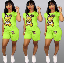 EVE Plus Size Cartoon Print Shorts 2 Piece Set QY-5090-3