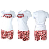 EVE Plus Size Leopard Print T Shirt And Shorts 2 Piece Sets QY-5130-2