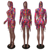 EVE Plus Size Tie Dye Print Hooded Two Piece Sets MDF-5119