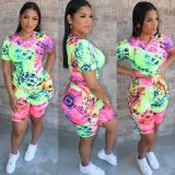 EVE Casual Printed Short Sleeve Two Piece Sets CM-719